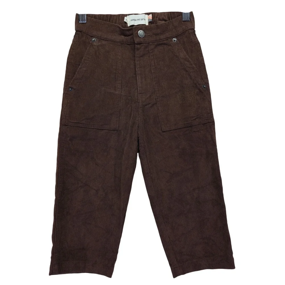 HONOR THE GIFT Boys Brown Corduroy Pants Size 7-8 Embroidered Preppy Kidcore